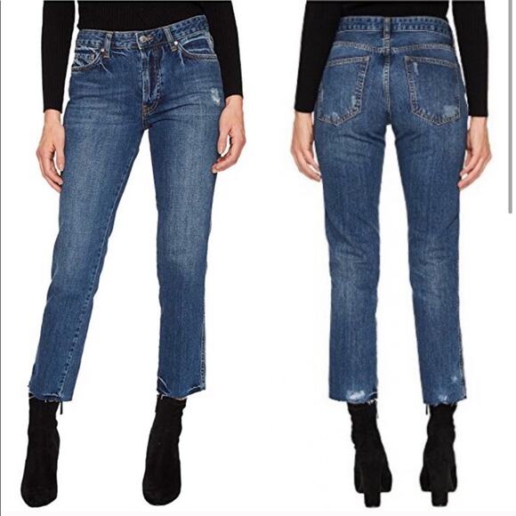 FREE PEOPLE Slim Boyfriend Destroyed Denim Jeans - Picture 2 of 5
